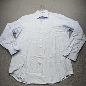 Emanuel Berg Dress Shirt Mens 17.5 34/35 Blue Solid Hand Made Business Casual